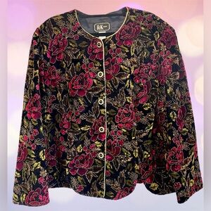 Vintage R&K Evening Women’s Plus 20W Velvet Red Black Gold Floral Jacket